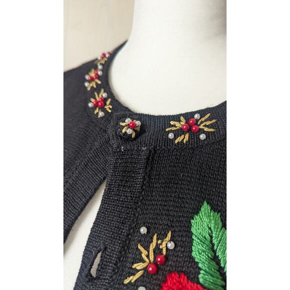 Vintage B.P. Designs black embroidered Christmas holiday sweater cardigan size L - Picture 4 of 10